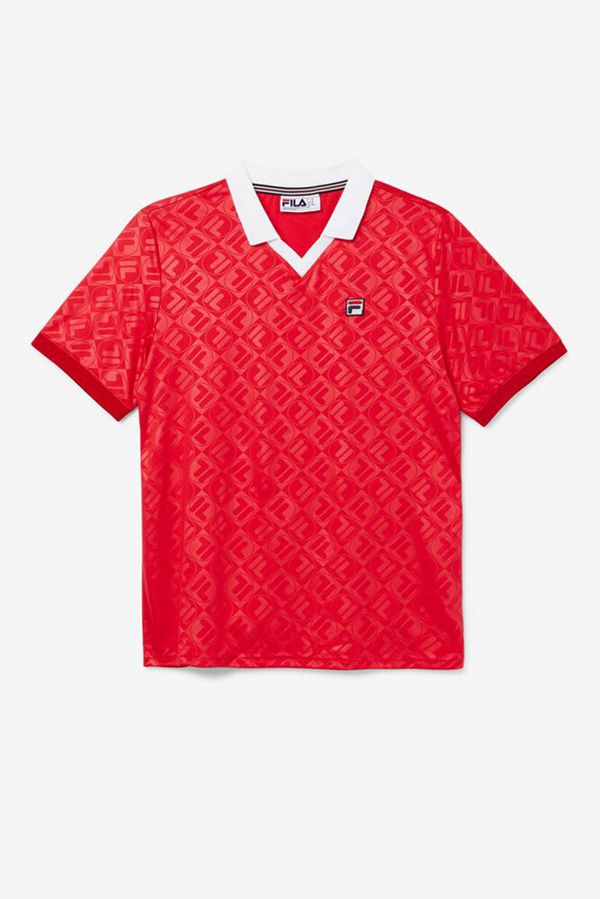 Fila Paxton Johnny Collar Men's Polo Shirts - Red/White,NZ 956-69021